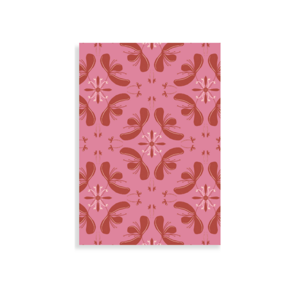 A pattern of big red and pink flowers and patels
