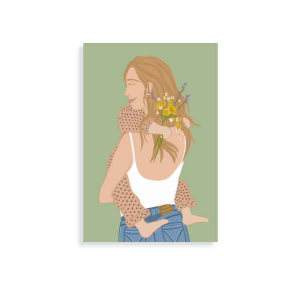 Mother holding her baby, summertime, baby picked flowers for mother