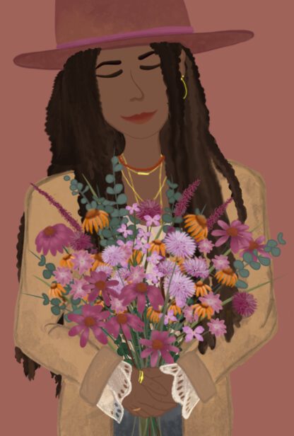 Girl holding bouquet of wild flowers